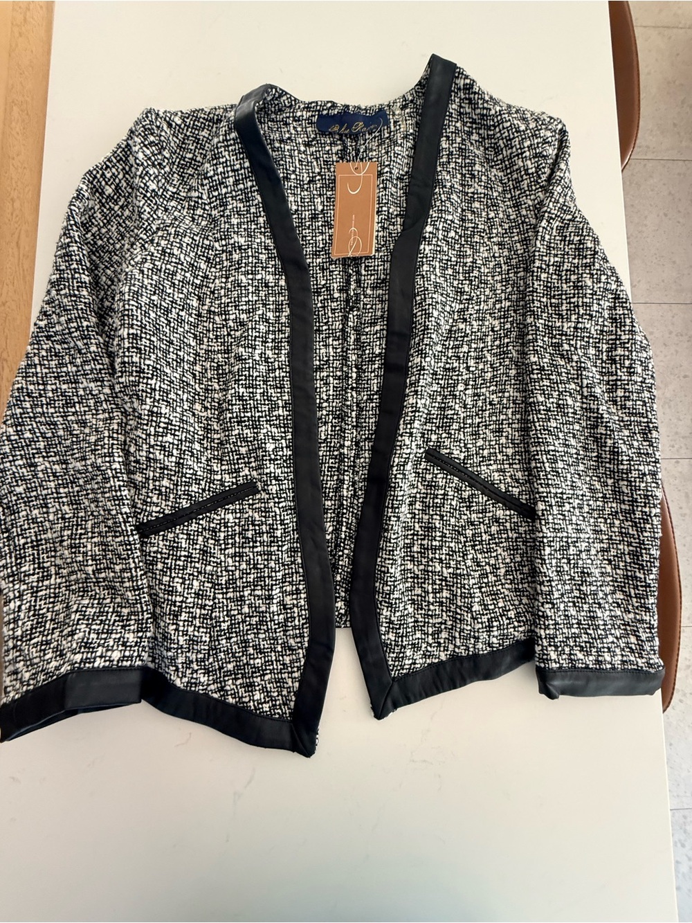 Y2K Vintage Woven Black & White Open-Front Women's Jacket